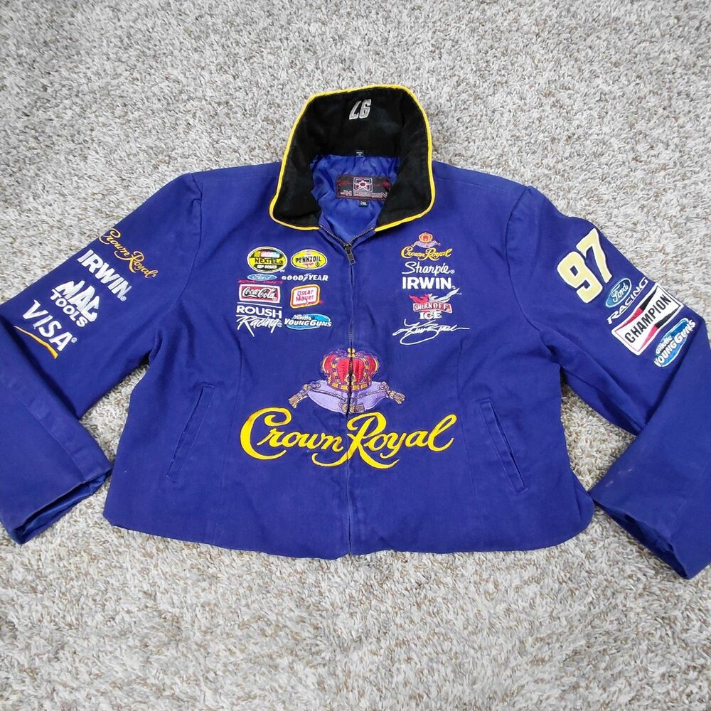 Vintage Kurt Busch Racing Jacket Womens 2XL Cropped Crown Royal 97 Nascar Roush